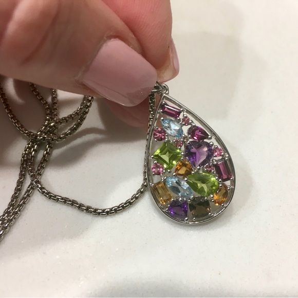 Zales Gorgeous!!!! Multi-Gemstone Teardrop-Shaped Pendant in Sterling Silver - Picture 9 of 10